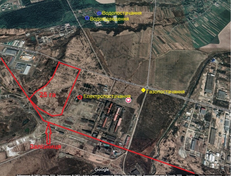 Земельна ділянка площею 25 га у промисловій зоні міста