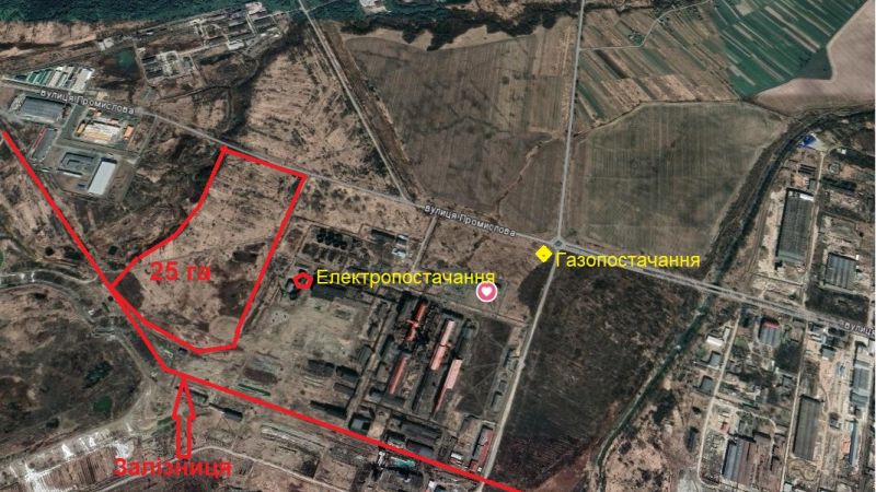 Земельна ділянка площею 25 га у промисловій зоні міста